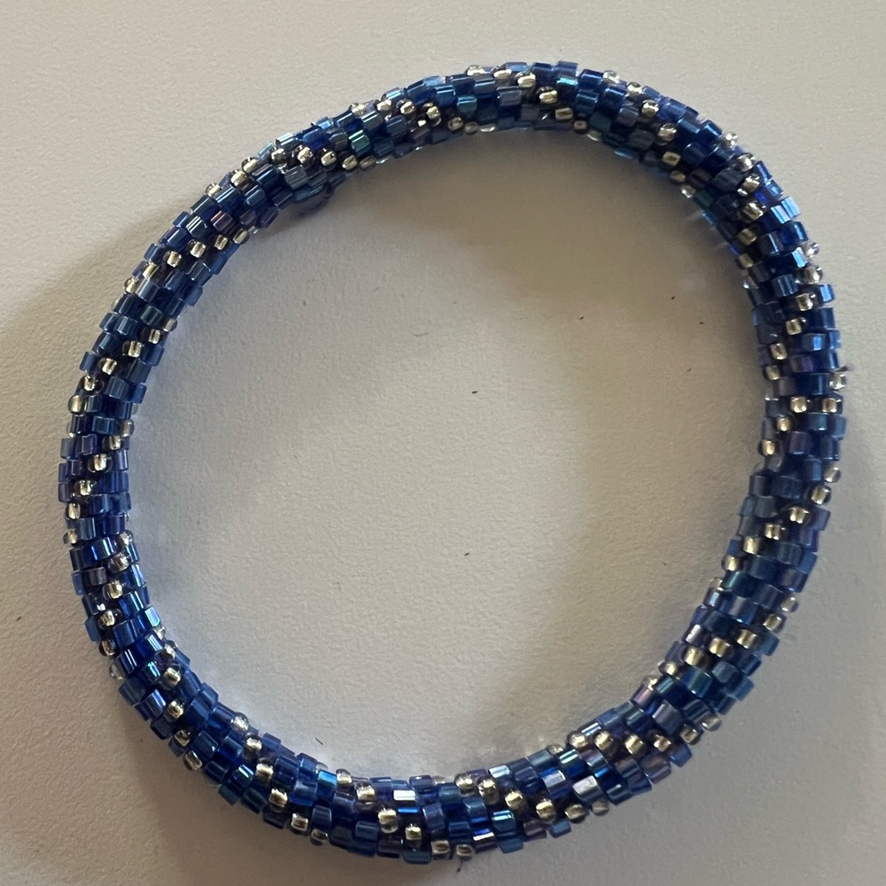 Blue and Silver Beaded Bracelet